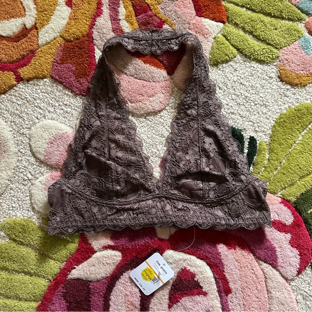 NWT [free people] cocoa lace halter bralette